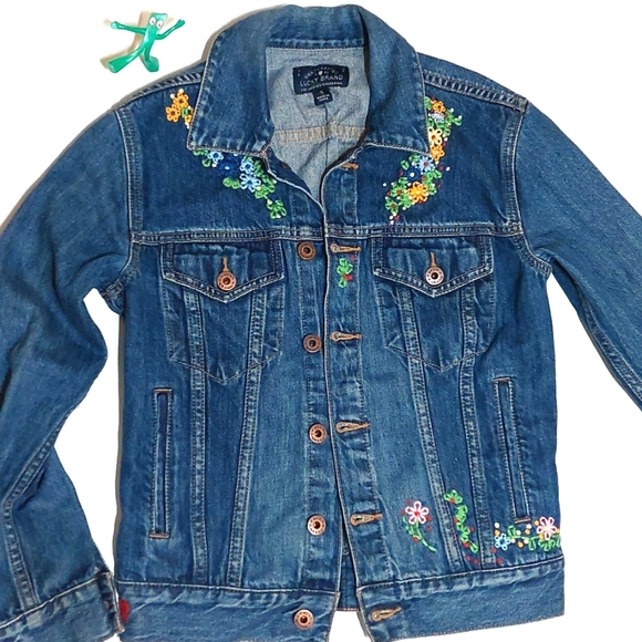 Lucky Brand Jackets & Blazers - Lucky Brand blue jean tomboy trucker jacket embroidered